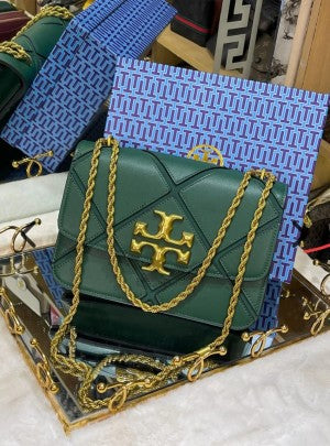 Tory_Burch_Green Diamond Quilt Leather Eleanor Shoulder Bag With OG Box & Dust Bag TR084 Green