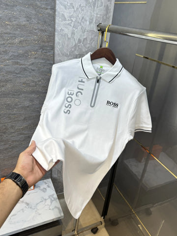 Hugo Bos s White Logo Work Premium Polo T-shirt