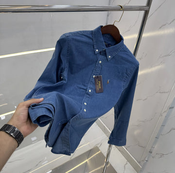 Ralph Lauren Dark Blue Embroidery Logo Premium Denim Shirt