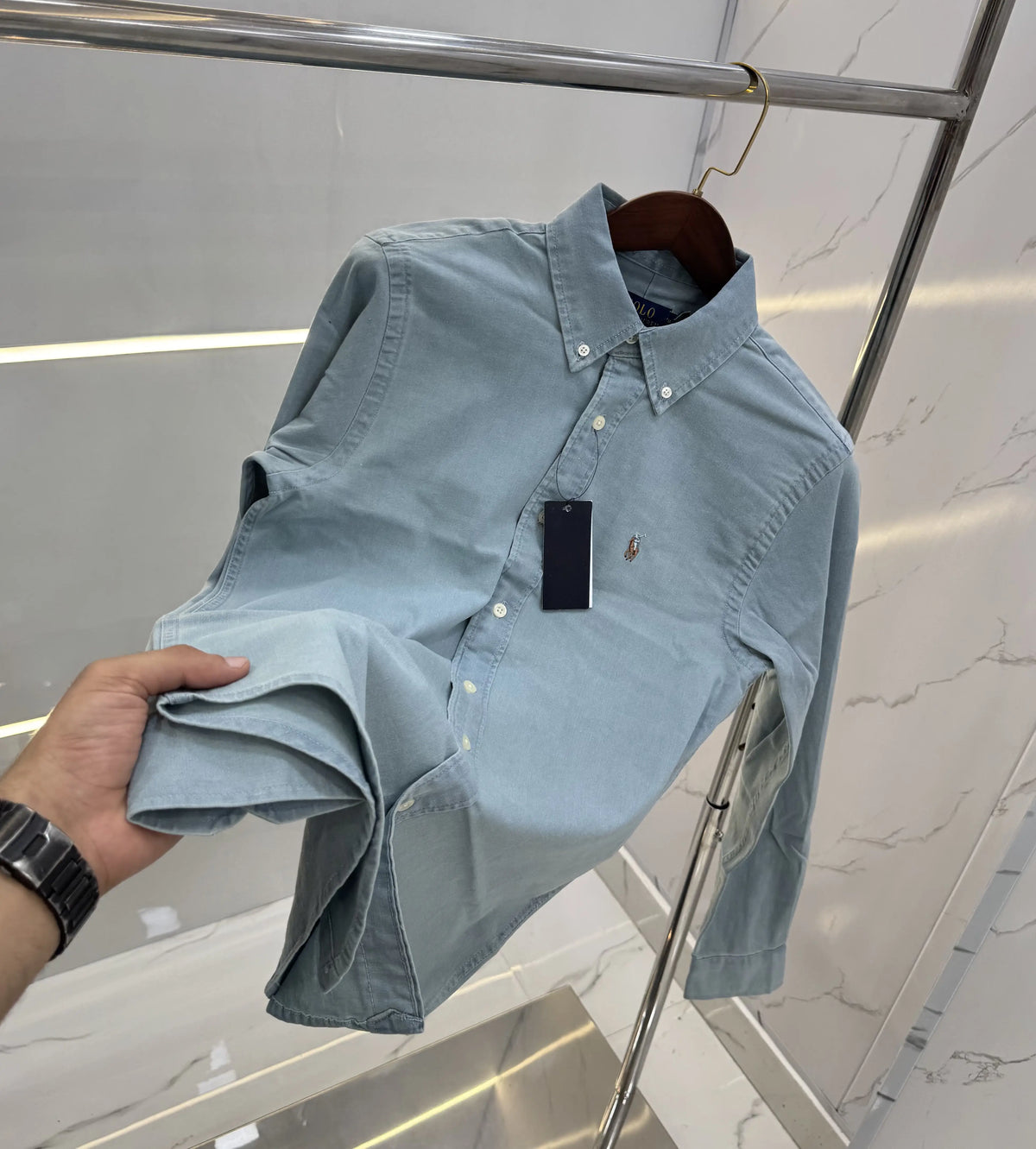 Ralph Lauren Greenish Embroidery Logo Premium Denim Shirt
