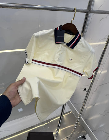 Tomm y Hilfiger Cream Embroidery Work Premium Polo T-shirt With Box