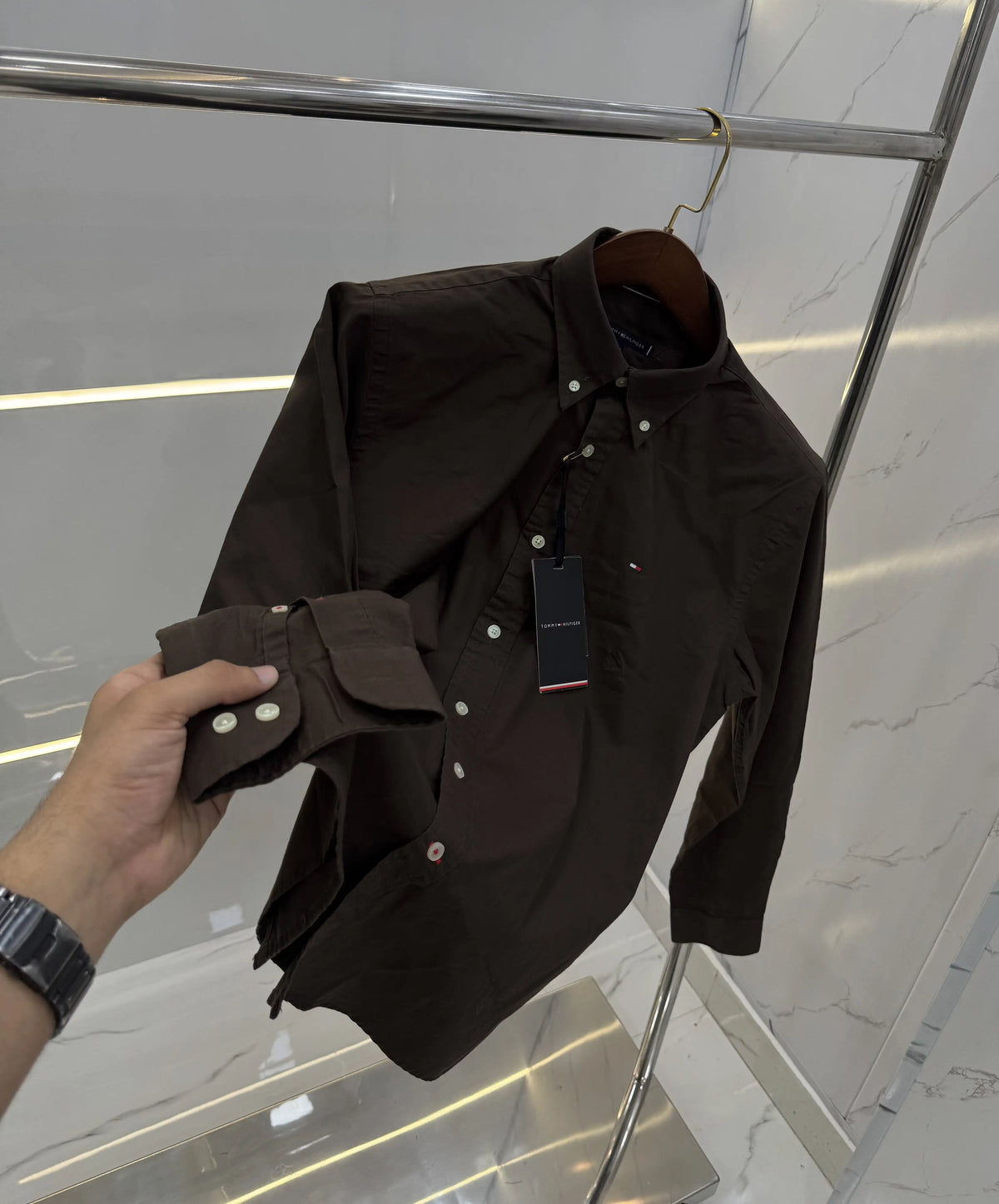 Tommy Hilfiger Dark Brown Embroidery Logo Premium Shirt