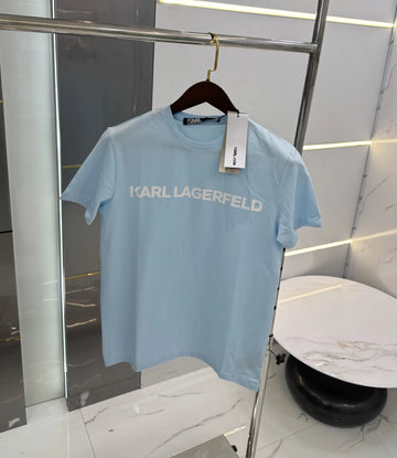 Karl Lagerfeld Sky Blue Logo Print Premium T-Shirt